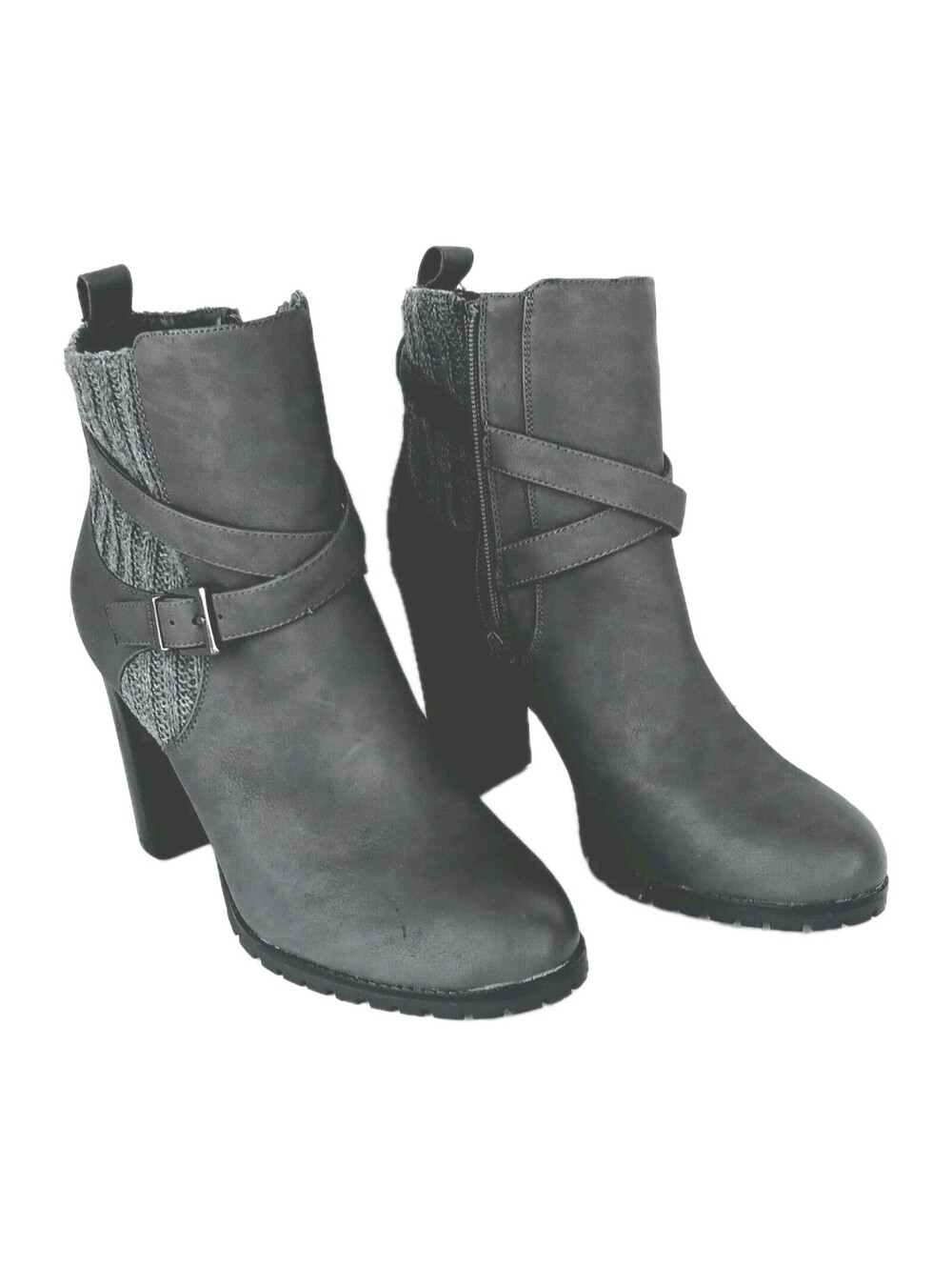 Juicy Couture Grey Leather/Sweater Zip Boots Size 10M Women's High Heel Ankle